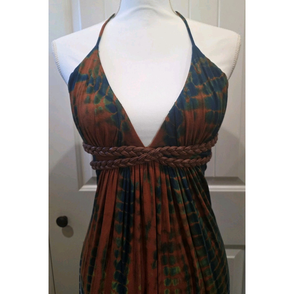 Sky Women's Braided Leather Accent Maxi Orange Blue Tie Dye Size S NWT Halter - Picture 2 of 7